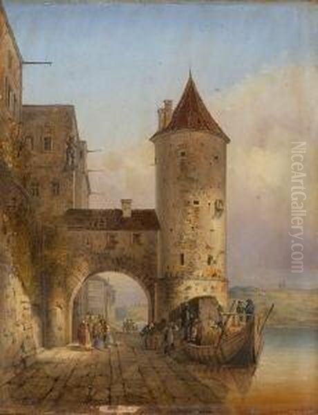 Der Schaiblingturm In
 Passau. Oil Painting by Domenico II Quaglio