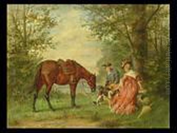 Stelldichein Am Weiher Oil Painting by Franz Quaglio