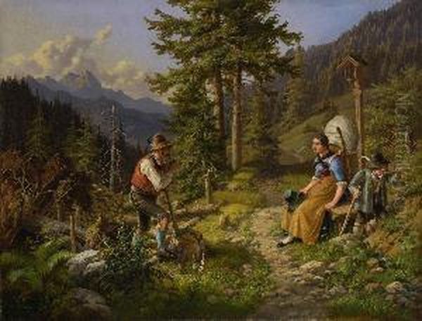 Auf Der Waldlichtung Im
 Hochgebirge Oil Painting by Lorenzo I Quaglio