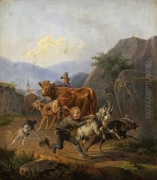 Almabtrieb Bei Schliersee
 (?). Oil Painting by Lorenzo I Quaglio