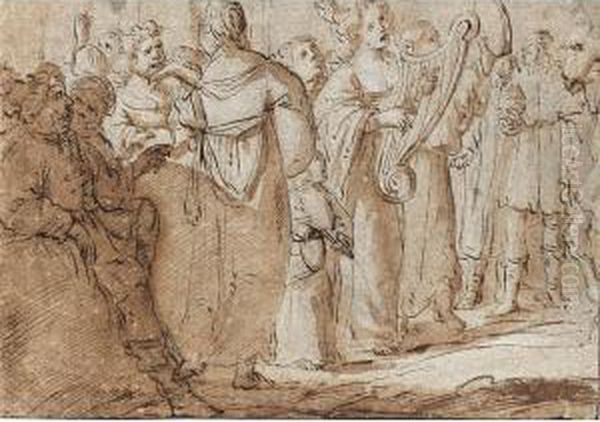 A Group Of Music-making Figures Oil Painting by Pieter Jansz. Quast