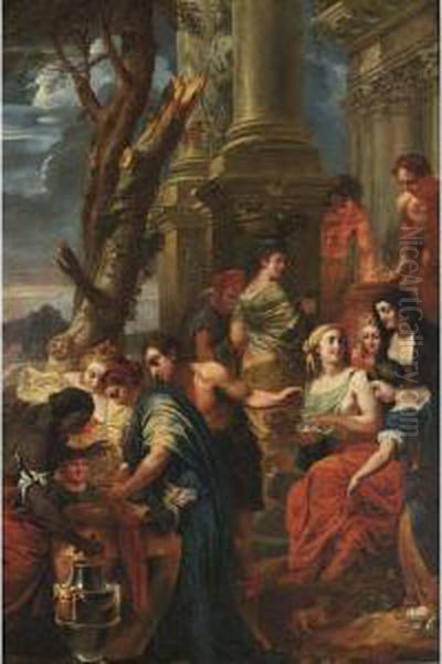 Thetis Dips Achilles In A Vase With Water From The Styx Oil Painting by Jan Erasmus Ceder Quellinus