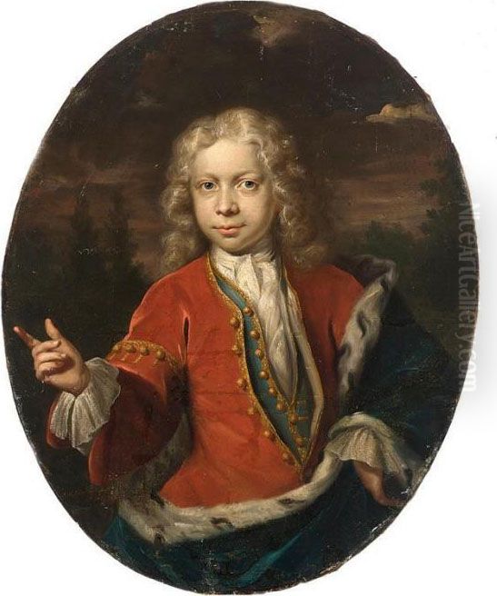 A Portrait Of A Young Nobleman, 
Said To Be Landgraf Wilhelm Von Hessen-kassel, Standing Half-length In A
 Landscape Oil Painting by Jan Maurits Quinkhard