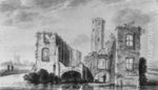 Die Burgruine Spangen. Oil Painting by Abraham Rademaker