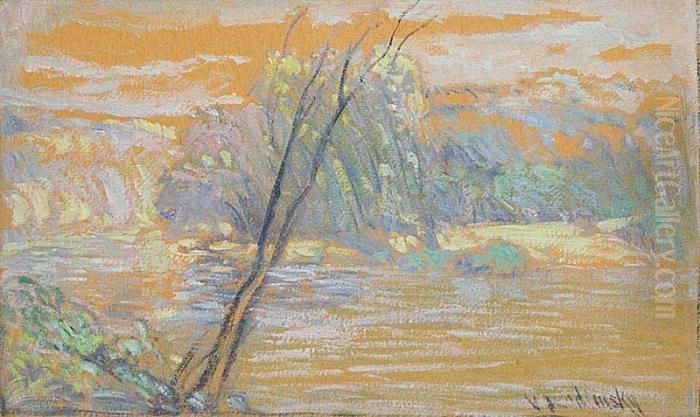 A Tree By Water Oil Painting by Vaclav Radimsky