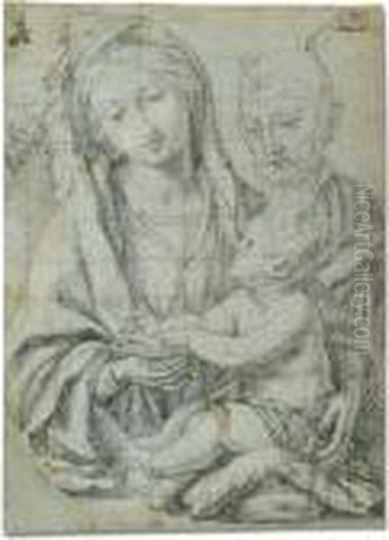 Black Chalk Heightened With 
White, On Blue Paper, Squared In Black Chalk And Pricked For Transfer Oil Painting by Bartolomeo Ramenghi (Bagnacavallo)