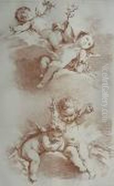 After Boucher- Cherubs- 
Lithograph By Emile Wather, Publishedby Lemercier, Paris, Very Good 
Condition, 12 3/4 X 8'' Oil Painting by Gustav Ranzoni