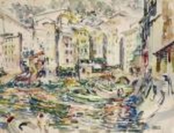 Camoglie Italian Harbor Scene Oil Painting by Joseph Morris Raphael