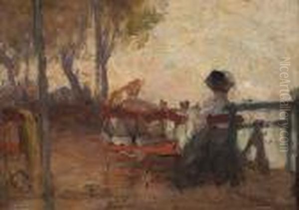 Seated Women On A Veranda Oil Painting by Joseph Morris Raphael