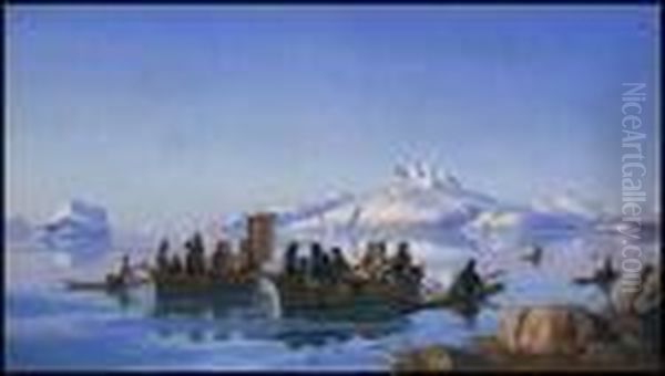 Inuit Joyfully Returning Home, Late Spring Oil Painting by J.E. Carl Rasmussen