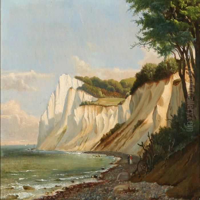 Summer's Day At The Cliffs Of Moen, Denmark Oil Painting by Niels Pieter Rasmussen