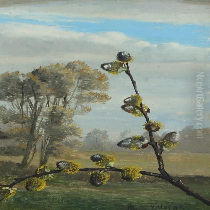 Willow Branch In Blossom Oil Painting by Niels Pieter Rasmussen