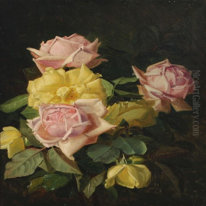Still Life With Roses Oil Painting by Niels Pieter Rasmussen