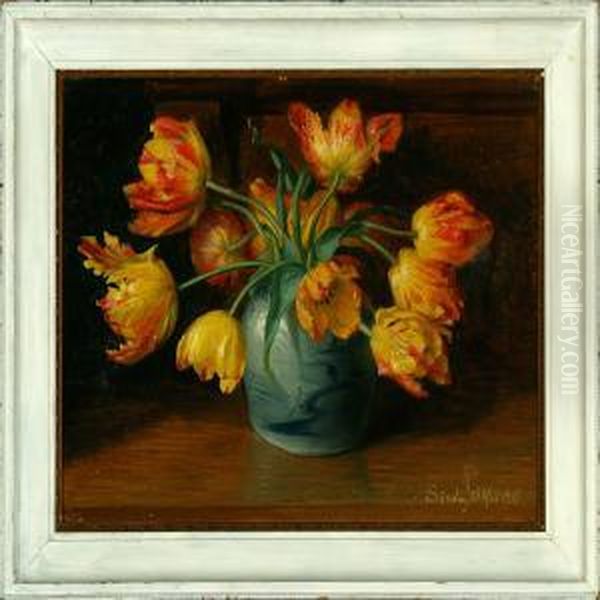 Orange Tulips In A Vase Oil Painting by Niels Pieter Rasmussen