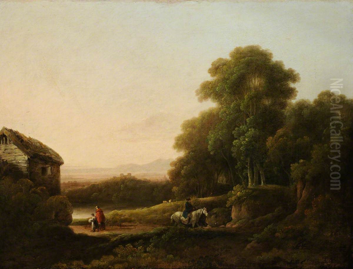 Wooded Landscape With Figures Oil Painting by John Rathbone
