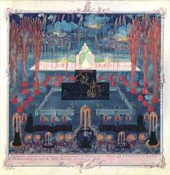 The Fireworks in St Petersburg to celebrate the birthday of the Empress Elizabeth on 18 December 1741 Oil Painting by Mikhail Vassilievich Danilov