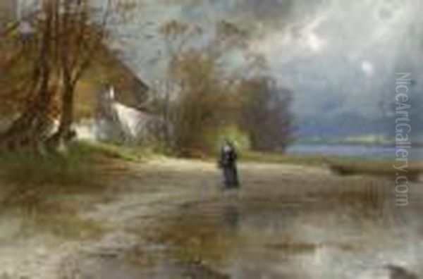Nonne Am Ufer Der
 Fraueninsel. Oil Painting by Karl Raupp