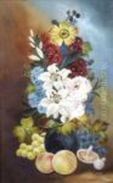 Rayworth Stilllife Of Flowers And Fruits Oil Painting by William Henry Raworth