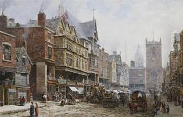 'bridge Street, Chester, Looking
 North Towards The Cross And St. Peter's Church. On The Left 