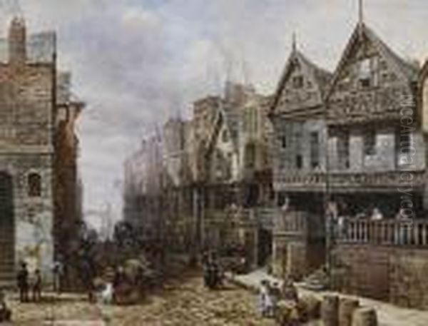'watergate Street, Chester, 
Looking East Towards The Cross. The Eastgate In The Distance And Bishop 
Lloyd's House On The Right' Oil Painting by Louise Rayner