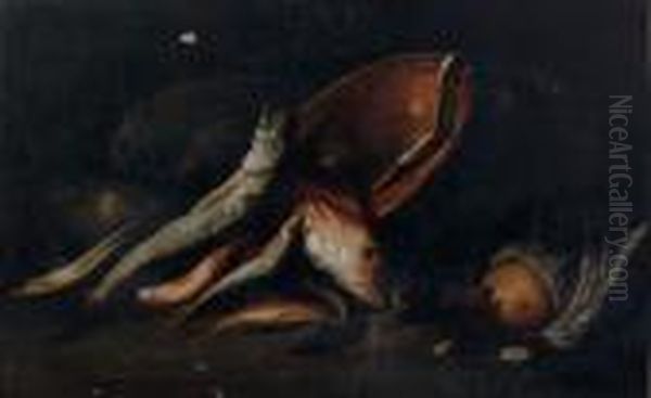 Nature Morte Au Bassin En Cuivre Etpoissons Sans Cadre Oil Painting by Elena Recco