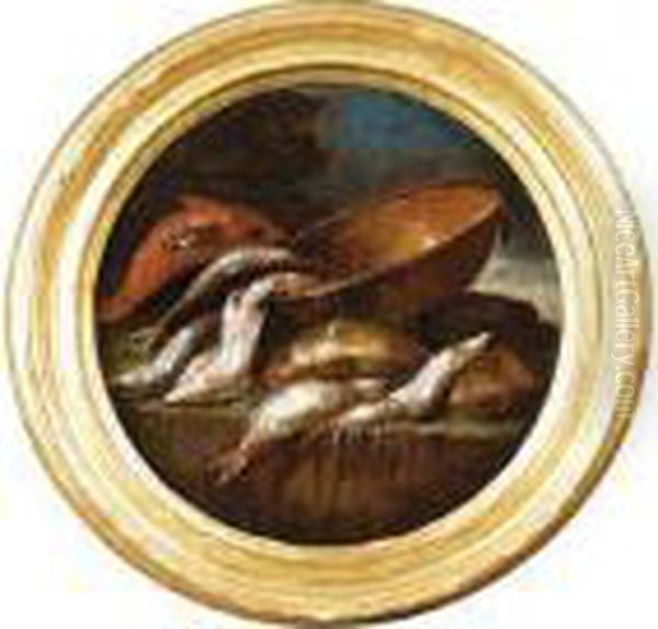 A) Natura Morta Di Pesci
B) Natura Morta Di Pesci Con Bacile Di Rame Oil Painting by Elena Recco