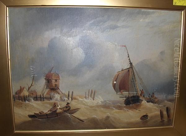Fishing Smack In A Swell, Signed, Oil On Board Oil Painting by Edward King Redmore