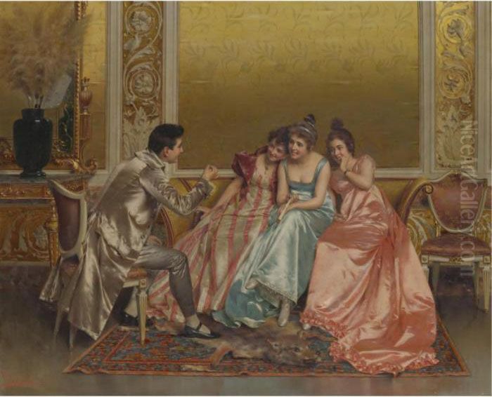 A Captive Audience Oil Painting by Vittorio Reggianini