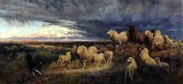 Approaching Thunderstorm Flocks Driven Home Picardy Oil Painting by Henry William Banks Davis, R.A.