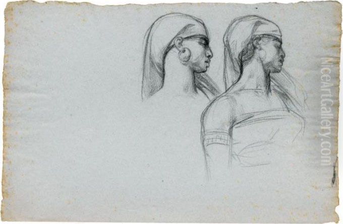 Etudes De Personnages, Buffles Et Paysages Oil Painting by Regnault Henri