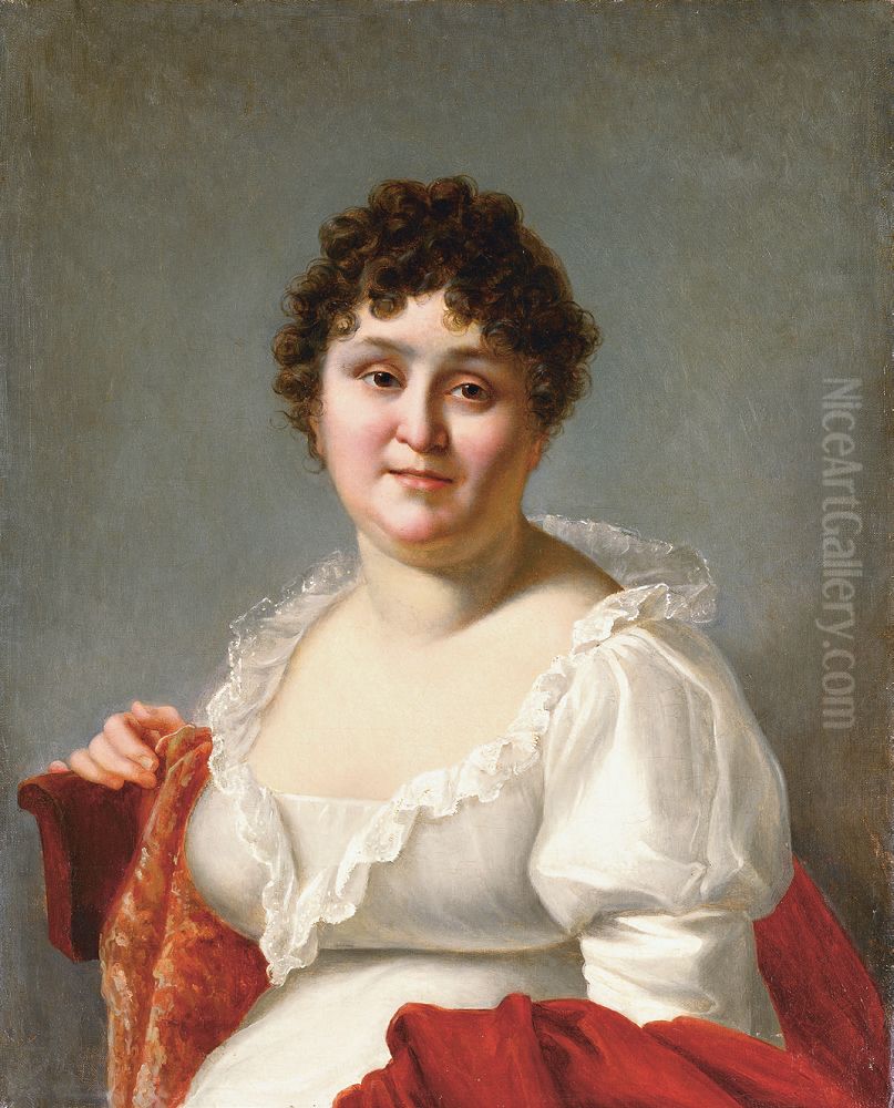Portrait Of Madame Regnault, Bust-length, In A White Dress And Persimmon Shawl Oil Painting by Jean-Baptiste Regnault
