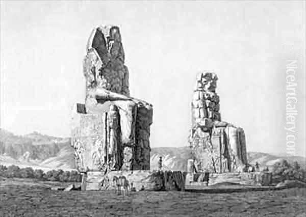 View of the two colossus at Memnonium Thebes Oil Painting by Andre Dutertre