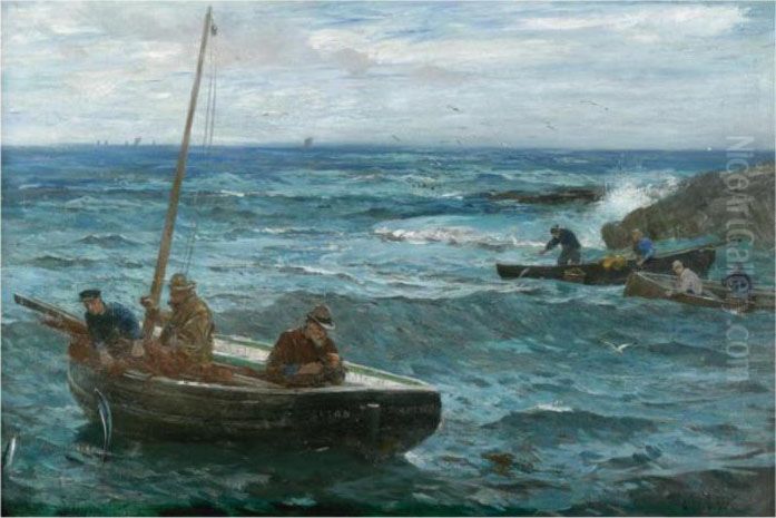 Fishermen Off The Coast Oil Painting by John Robertson Reid