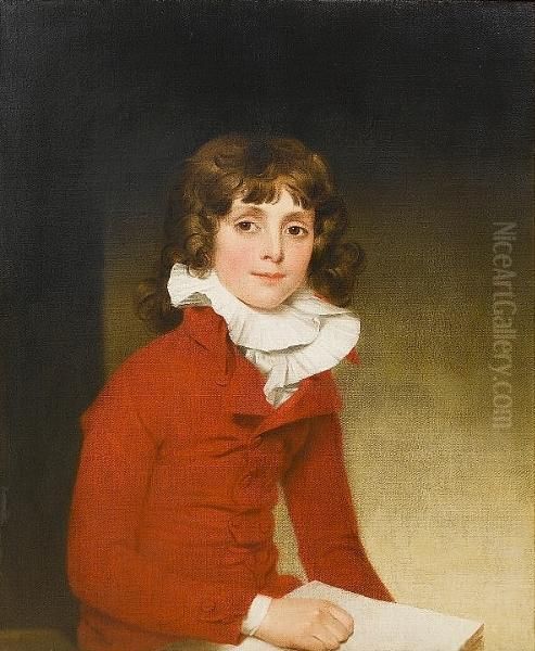 Portrait Of A Young Boy, Seated, Half-length, In A Red Coat With A White Chemise Oil Painting by Ramsay Richard Reinagle