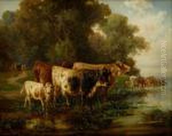 Napajajuce Sa Kravy Oil Painting by Louis, Ludwig Reinhardt