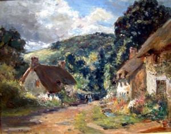 Dunster Village Oil Painting by Joseph Fred. Percy Rendell