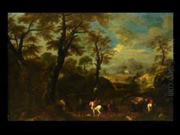 Reiter In Einer Schlucht Vor Tiefer Landschaft
Ol/lwd. Alt Doubliert. 93 X 141 Cm Oil Painting by Pandolfo Reschi