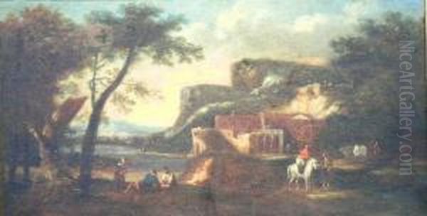 Figures In A Landscape Oil Painting by Pandolfo Reschi