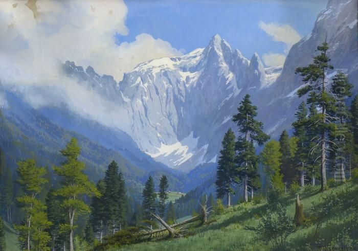 Hoher Goll Mit
 Scharitzkehlalm. Oil Painting by Rudolf Reschreiter