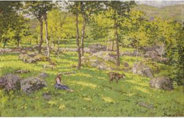 Boschetto In Montagna Oil Painting by Enrico Reycend