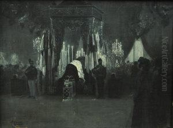Study Possibly Depicting The 
Lying In State Off Archduke Franz Ferdinand Of Austria 1863-1914 Oil Painting by Pierra Ribera