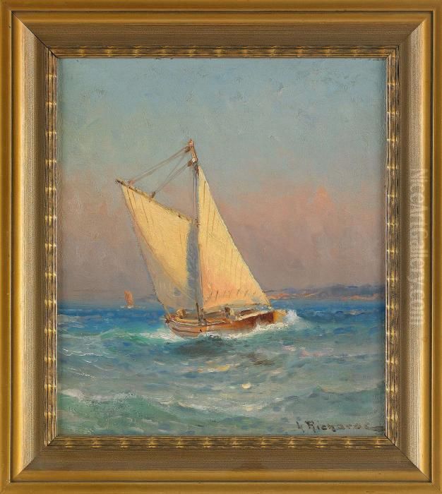 Segelbat I Oroligt Hav, Signerad L. Richarde Oil Painting by Otto Ludvig Richarde