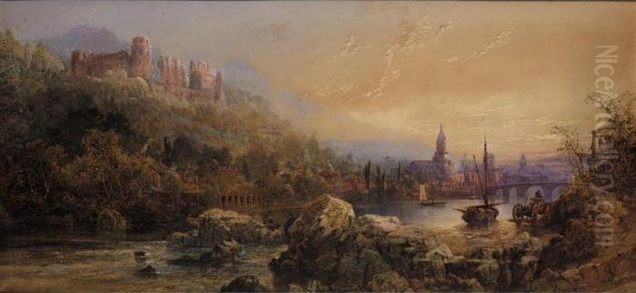 The Castle And Town Of Heidelberg On The Neckar Oil Painting by Edward M. Richardson