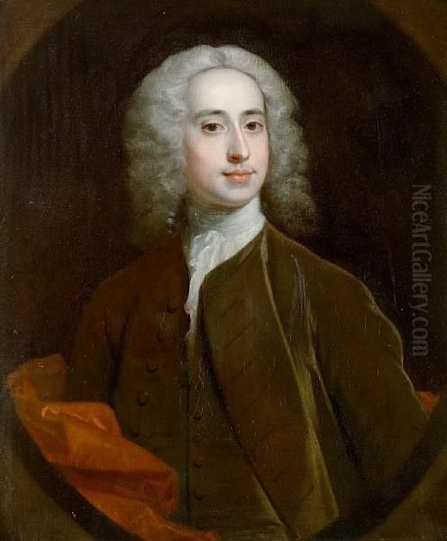 Portrait Of A Gentleman, Half-length, In A Brown Coat And Waistcoat Oil Painting by Jonathan Richardson