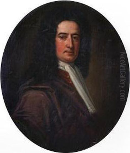 Portrait Of Sir Thomas Stevens, Bust-length,in A Plum Gown With A White Jabot Oil Painting by Jonathan Richardson