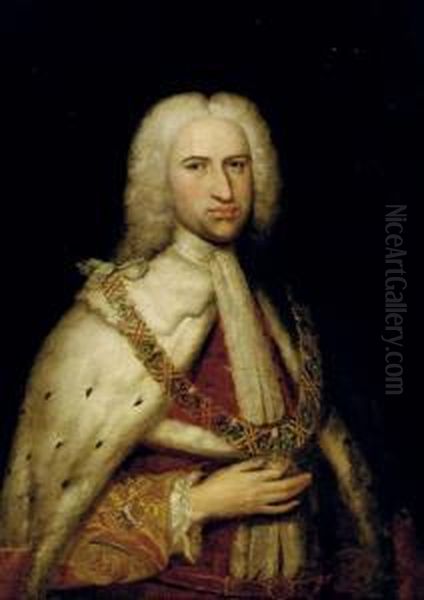 Portrait Of A Nobleman, 
Three-quarter-length, In Garter Robes With The Order Of St. George Oil Painting by Jonathan Richardson