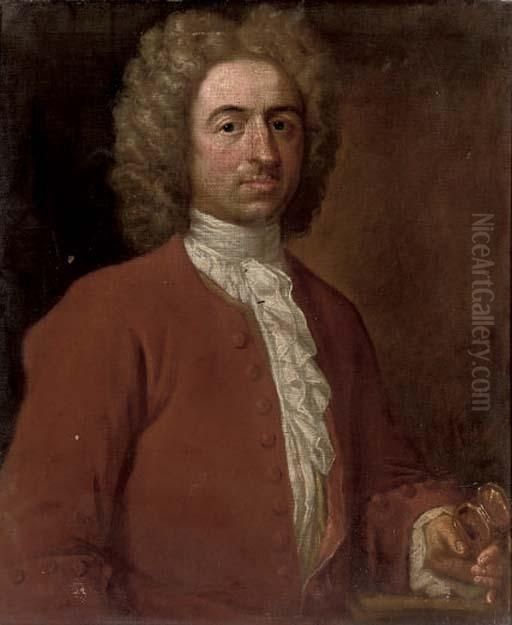 Portrait Of A Gentleman, Half-length, Holding An Open Snuff Box In His Left Hand Oil Painting by Jonathan Richardson