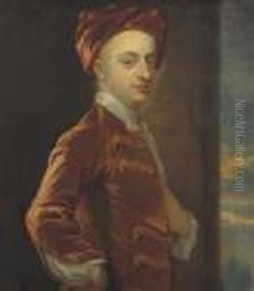 Ritratto Di Giovane Uomo In Giacca E Cappello Di Velluto Rosso Oil Painting by Jonathan Richardson