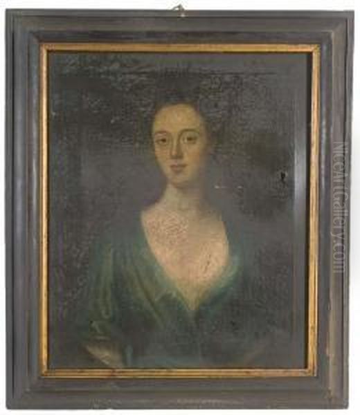 Portrait Of A Lady, Presumably A
 Member Of The Mostyn Or The Lloyd Family, Bust-length, In A Blue Dress 
With A White Chemise Oil Painting by Jonathan Richardson