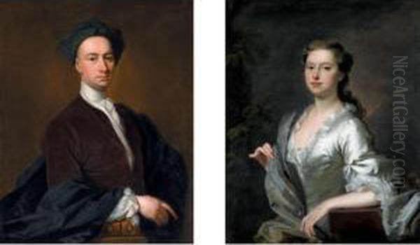 Portrait Of Sir Thomas Hulbert; And Lady Hulbert, His Wife Oil Painting by Jonathan Richardson